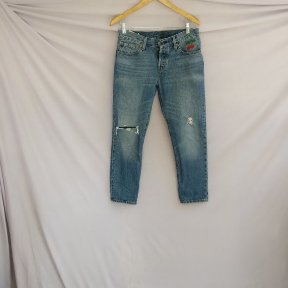 Levi's 501CT Button Fly Cherry Embroidered Jean in BAKED SUN WASH w26 +Measuremt - Picture 1 of 14